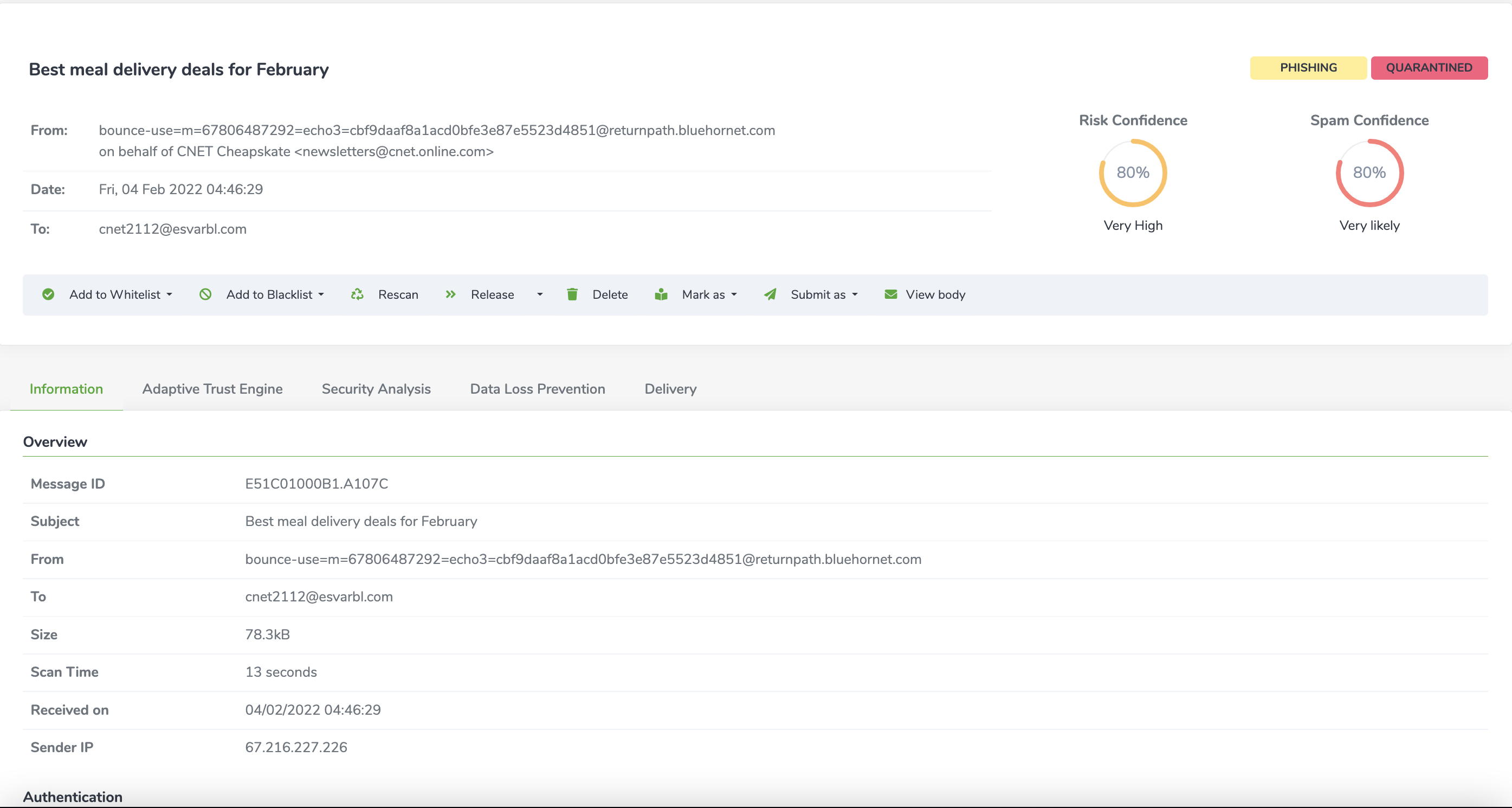 screenshot of Libraesva Email Security